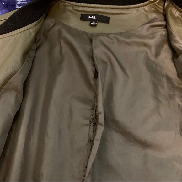 Vegan Leather Bomber Jacket Olive Rugged Green - Picture 2 of 3